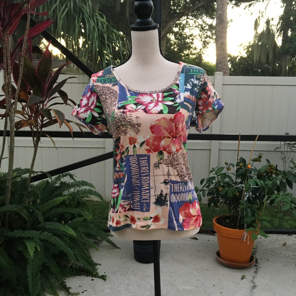 White Stag  Hawaiian Floral Short Sleeve Top Sz.M